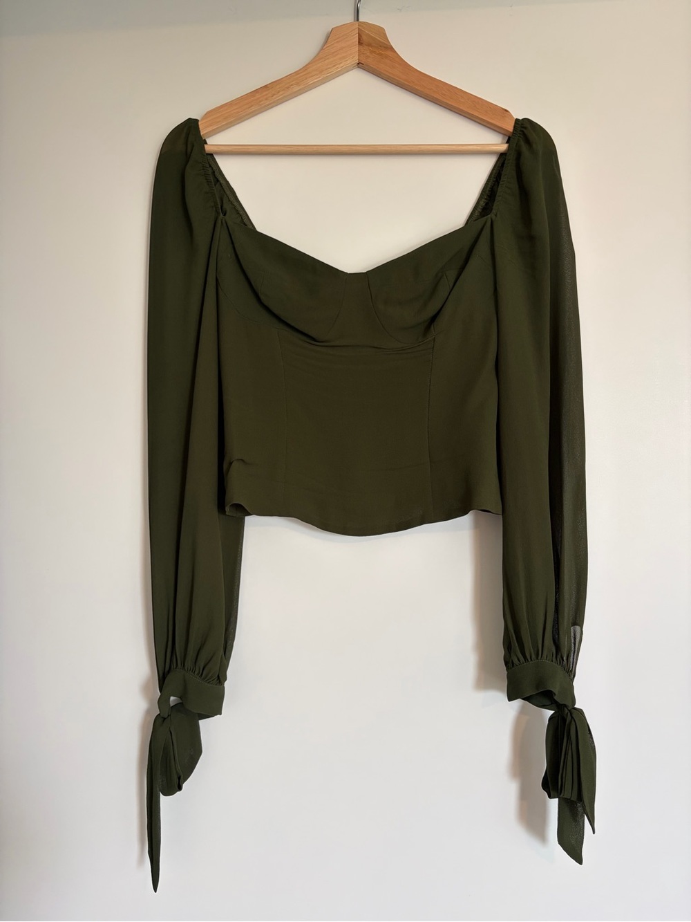 Reformation Sawtelle Top Olive Green Sweetheart Puff Sleeve Blouse